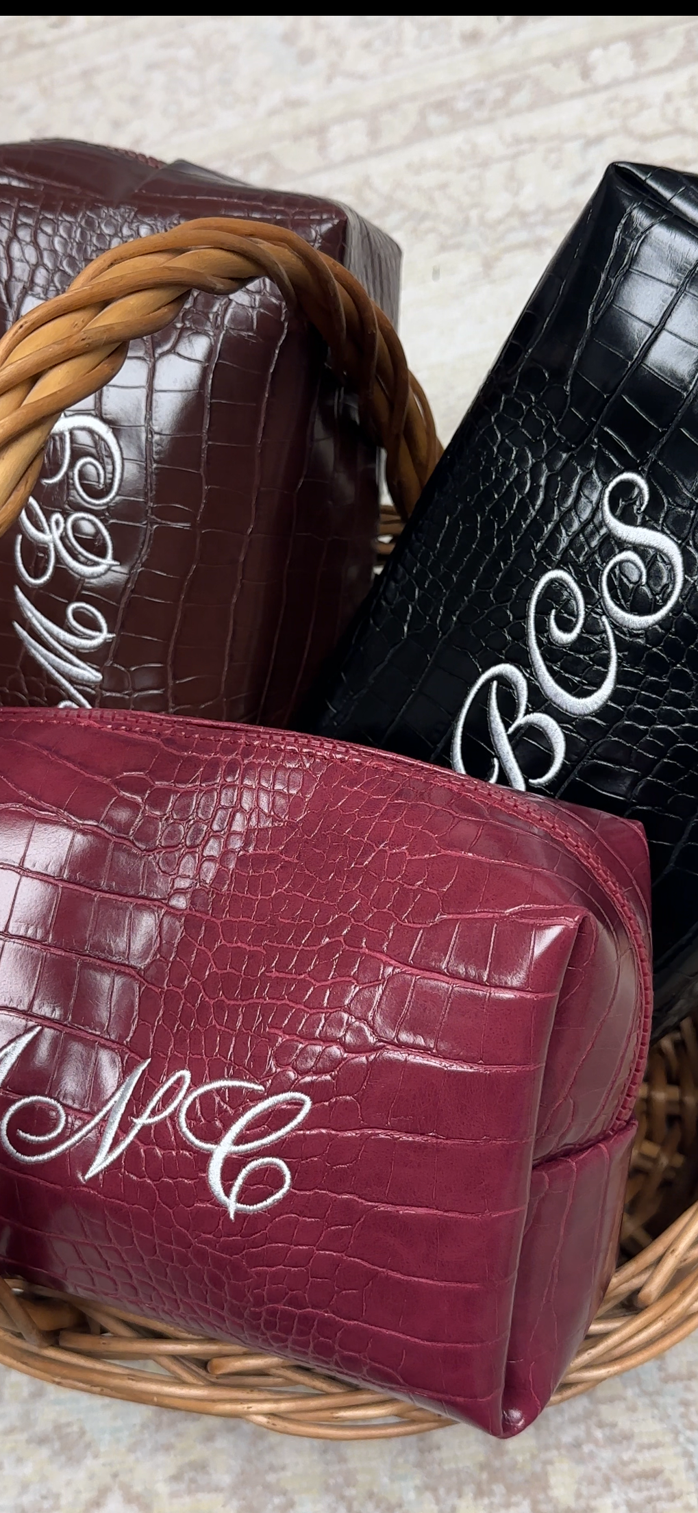 Croc Vegan Leather Embroidered Makeup Bag: Personalized Cosmetic Bag