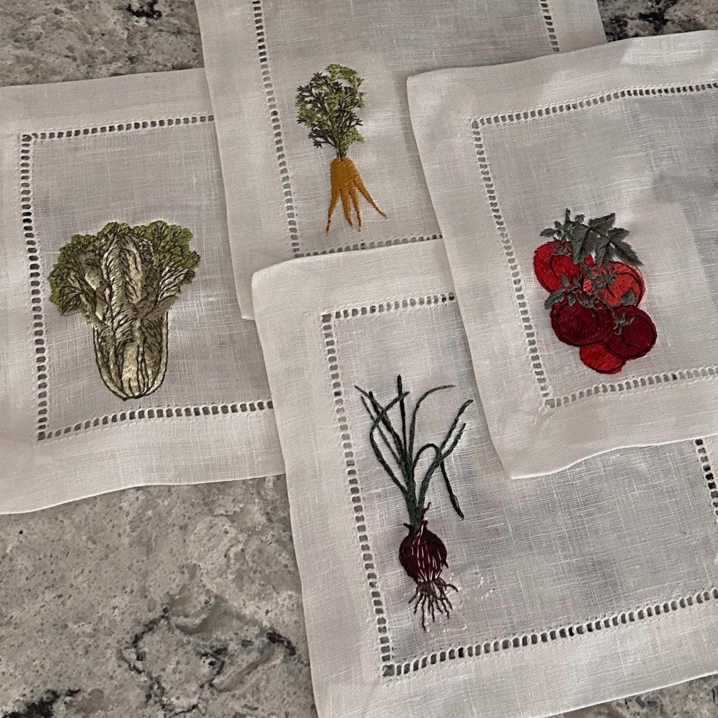 Set of Four Veggie Cocktail Napkins I Cocktail napkins I Embroidered Cocktail Napkins