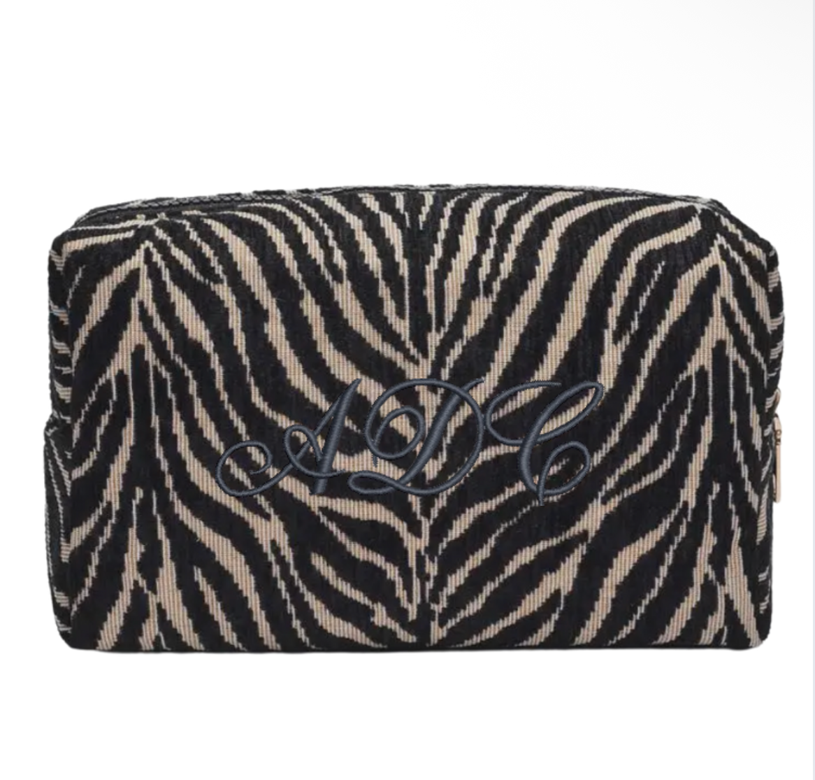 Embroidered Zebra Print Cosmetic Bag: Personalized Makeup Bag