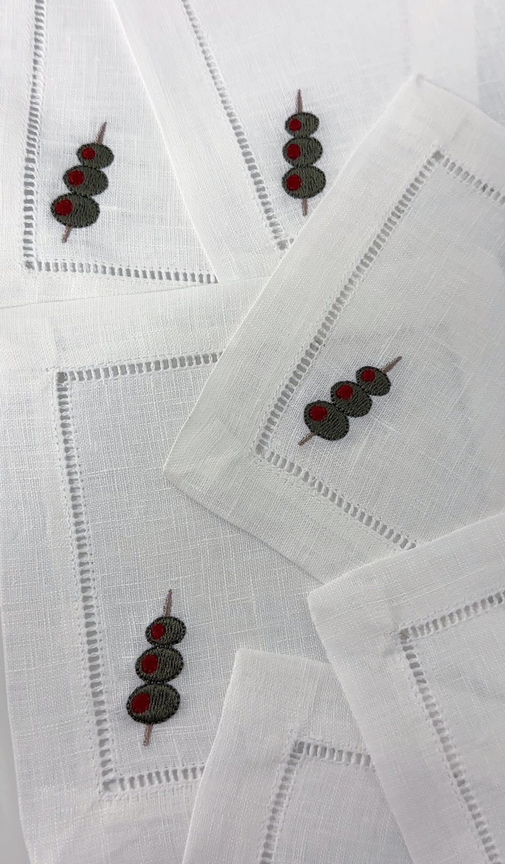 Olive Embroidered Cocktail Napkins