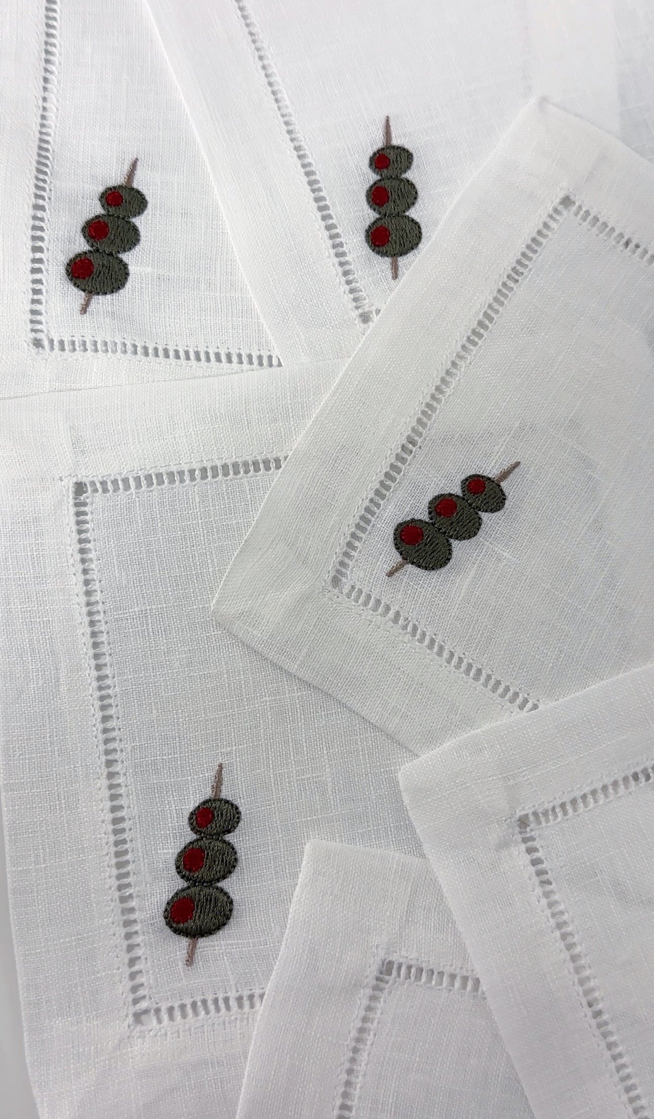 Olive Embroidered Cocktail Napkins
