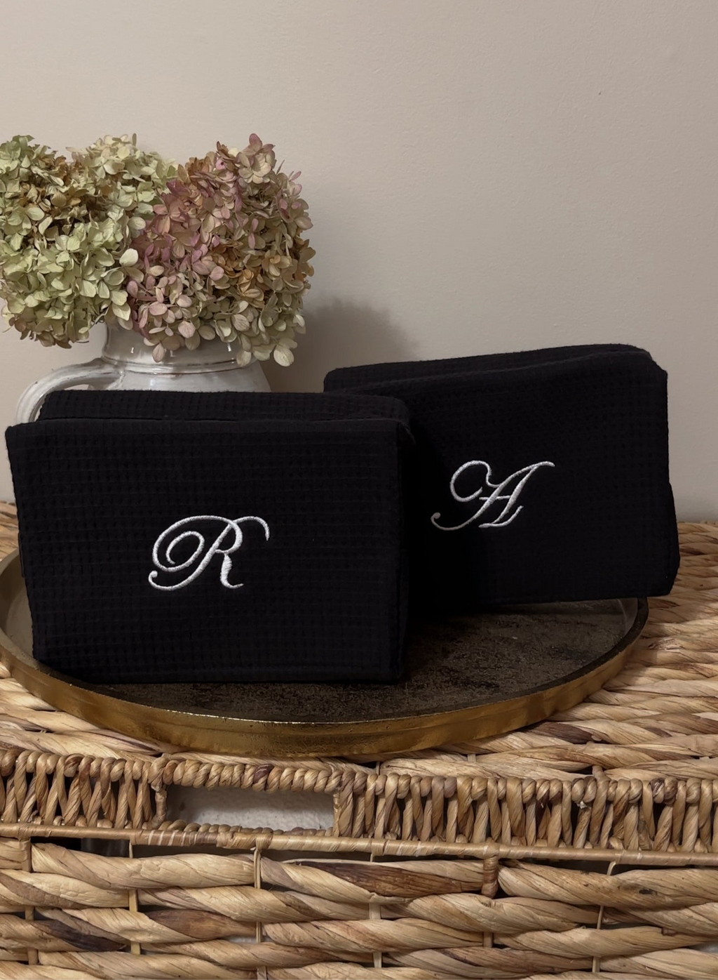 Big Letter Embroidered Navy Waffle Cosmetic Makeup Bag I Embroidered Makeup Bag I Custom Embroidery I Custom Makeup Bag
