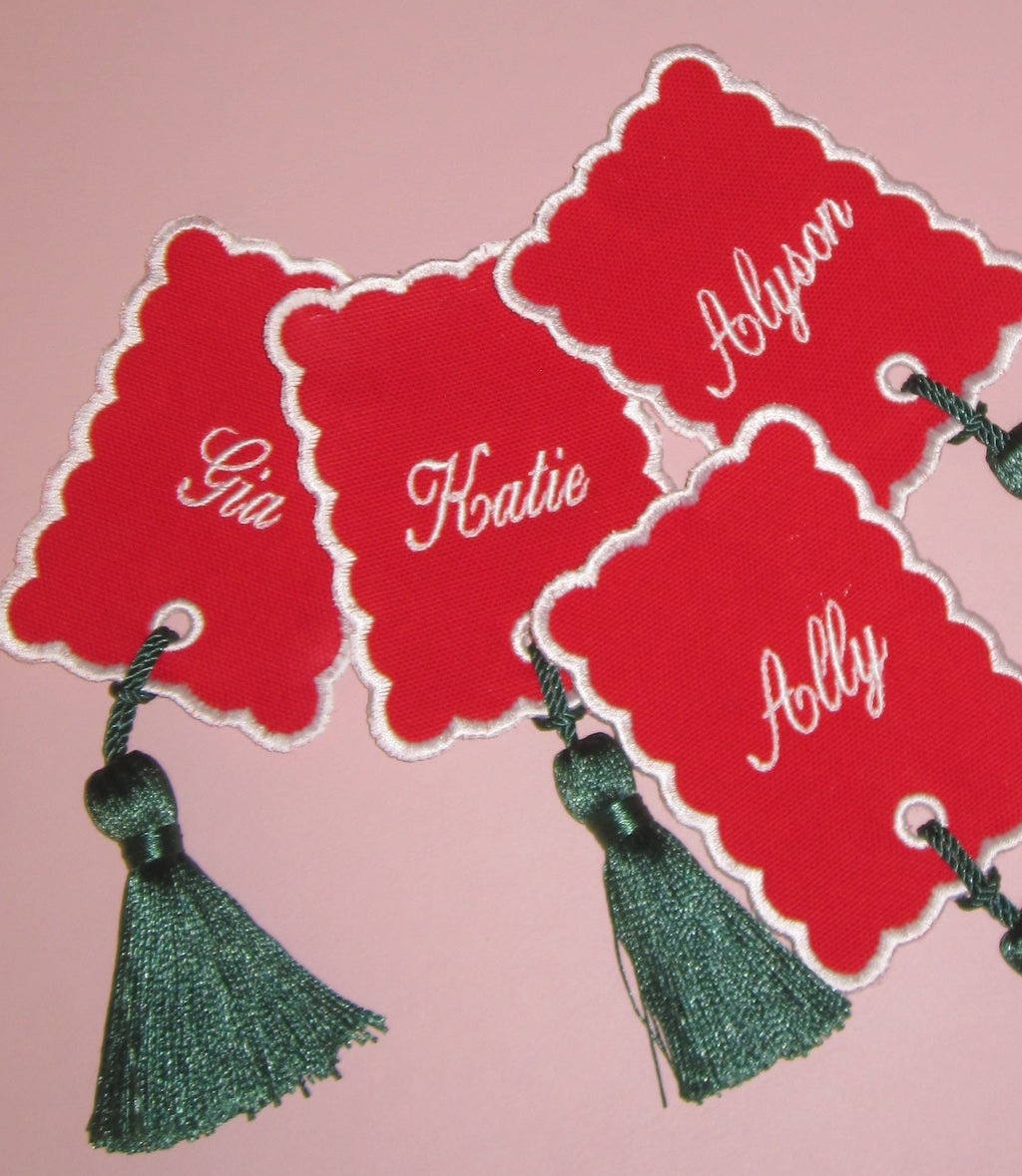 Custom Embroidered Name Tag Set: Personalized  Gift | Hostess | Christmas Party | Christmas Tags | Christmas Keychain