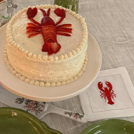 Set of Lobsters Embroidered Cocktail Napkins I Cocktail Napkins I Embroidered Cocktail Napkins | Coastal Cocktail Napkins
