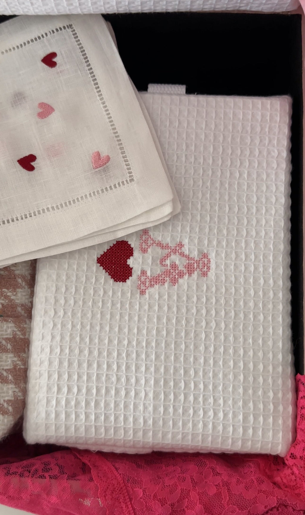 Personalized Cross Stitch Pattern Valentines Embroidered White Waffle Cosmetic Makeup Bag I Embroidered Makeup Bag