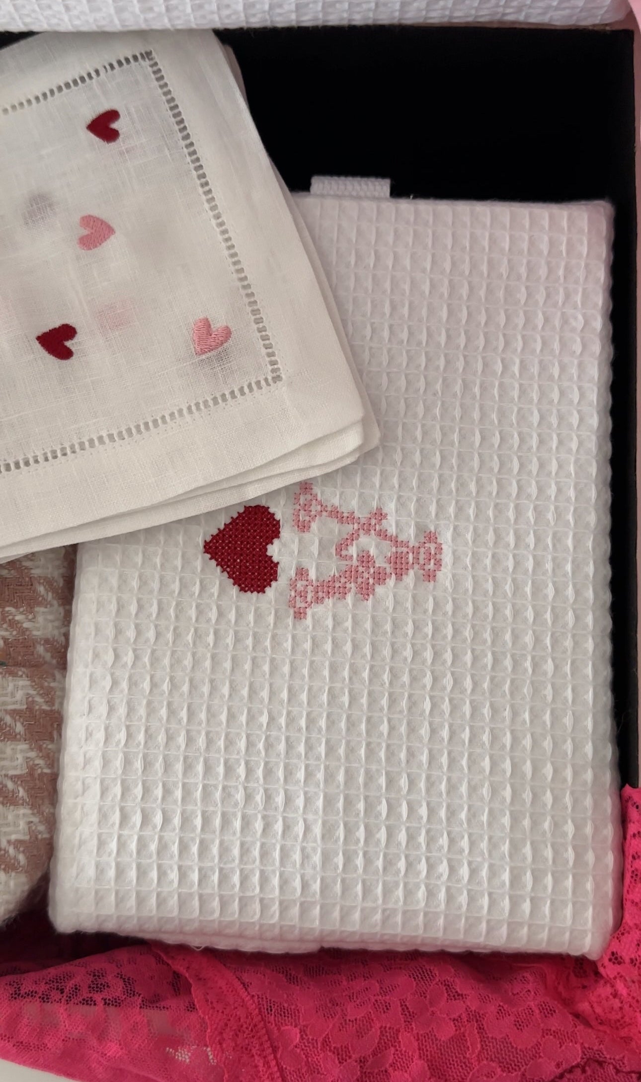 Personalized Cross Stitch Pattern Valentines Embroidered White Waffle Cosmetic Makeup Bag I Embroidered Makeup Bag