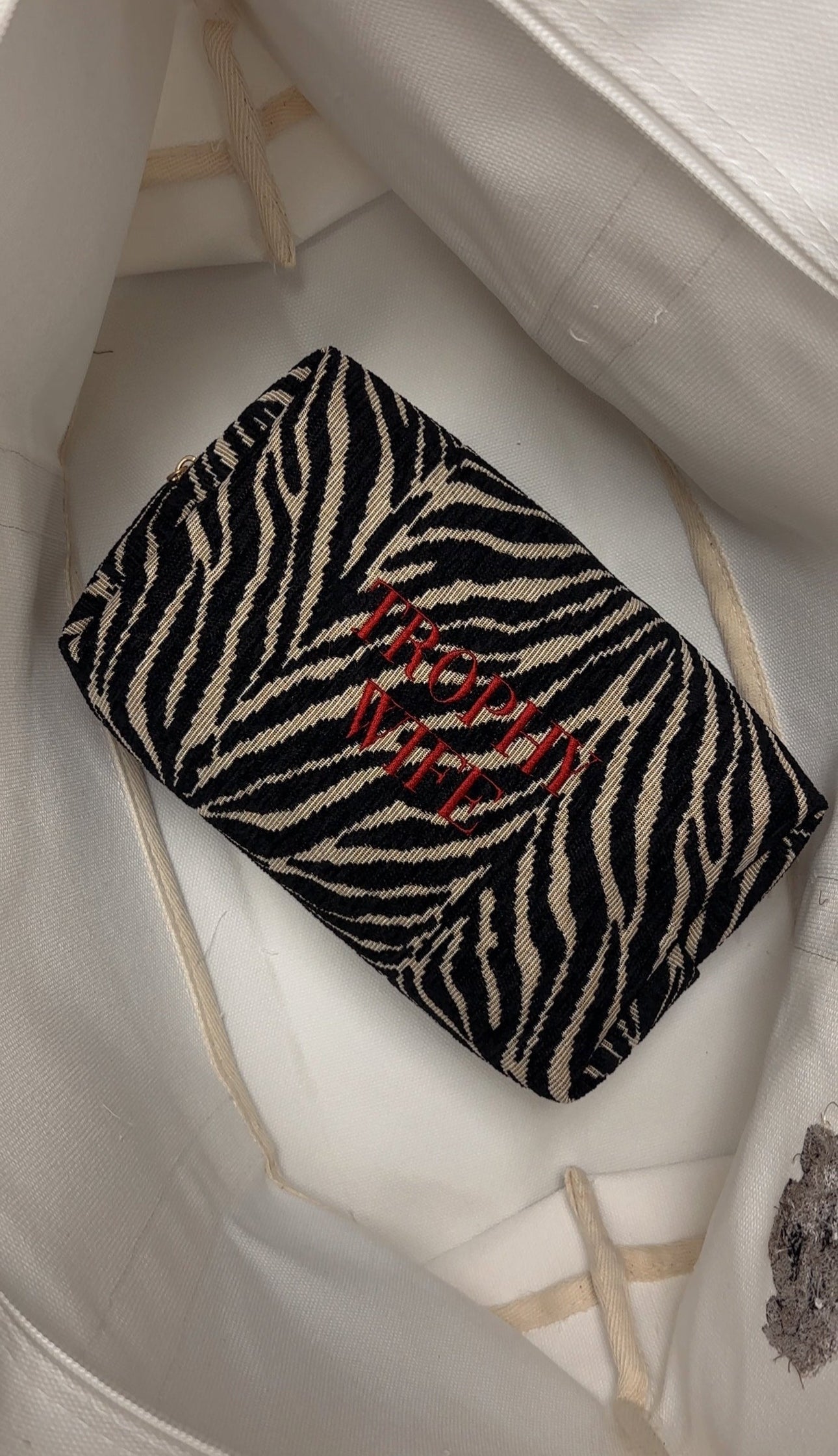 Embroidered Zebra Print Cosmetic Bag: Personalized Makeup Bag