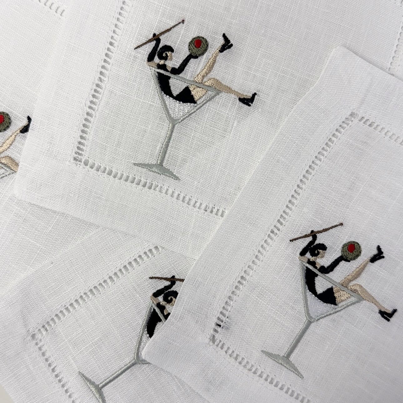 Martini Lover Embroidered Cocktail Napkins