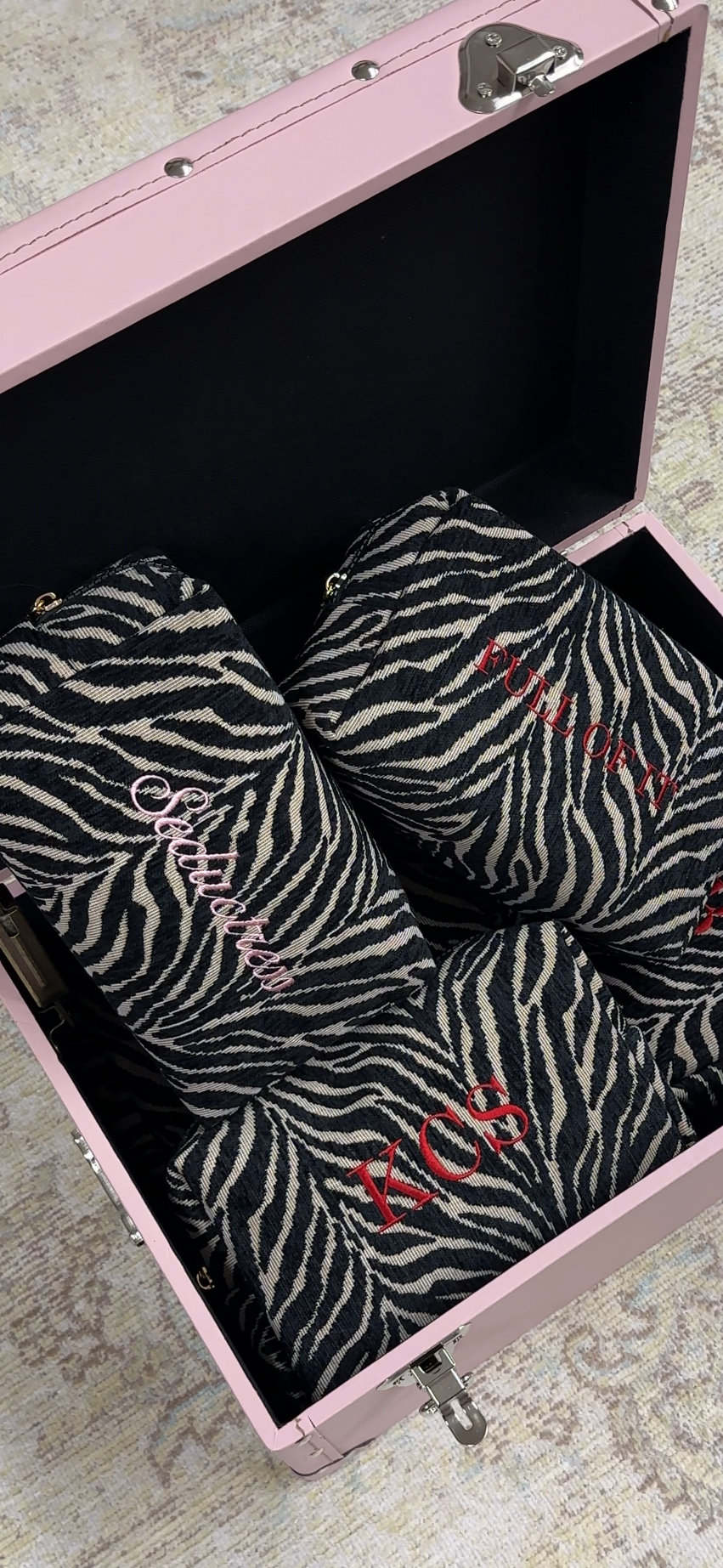 Embroidered Zebra Print Cosmetic Bag: Personalized Makeup Bag