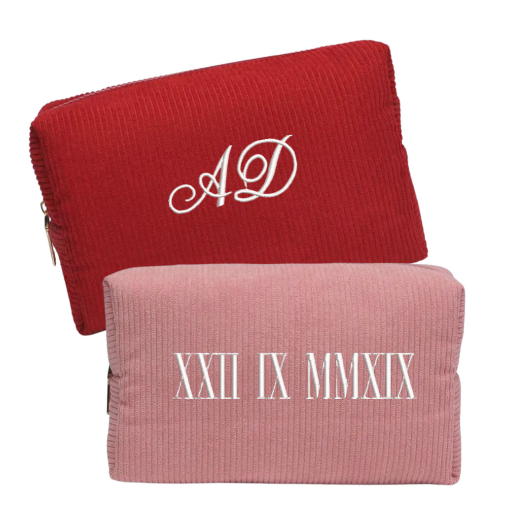 Embroidered Corduroy Cosmetic Bag: Personalized Makeup Bag