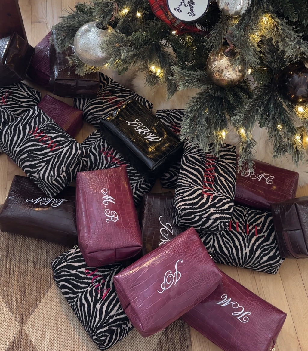 Croc Vegan Leather Embroidered Makeup Bag: Personalized Cosmetic Bag