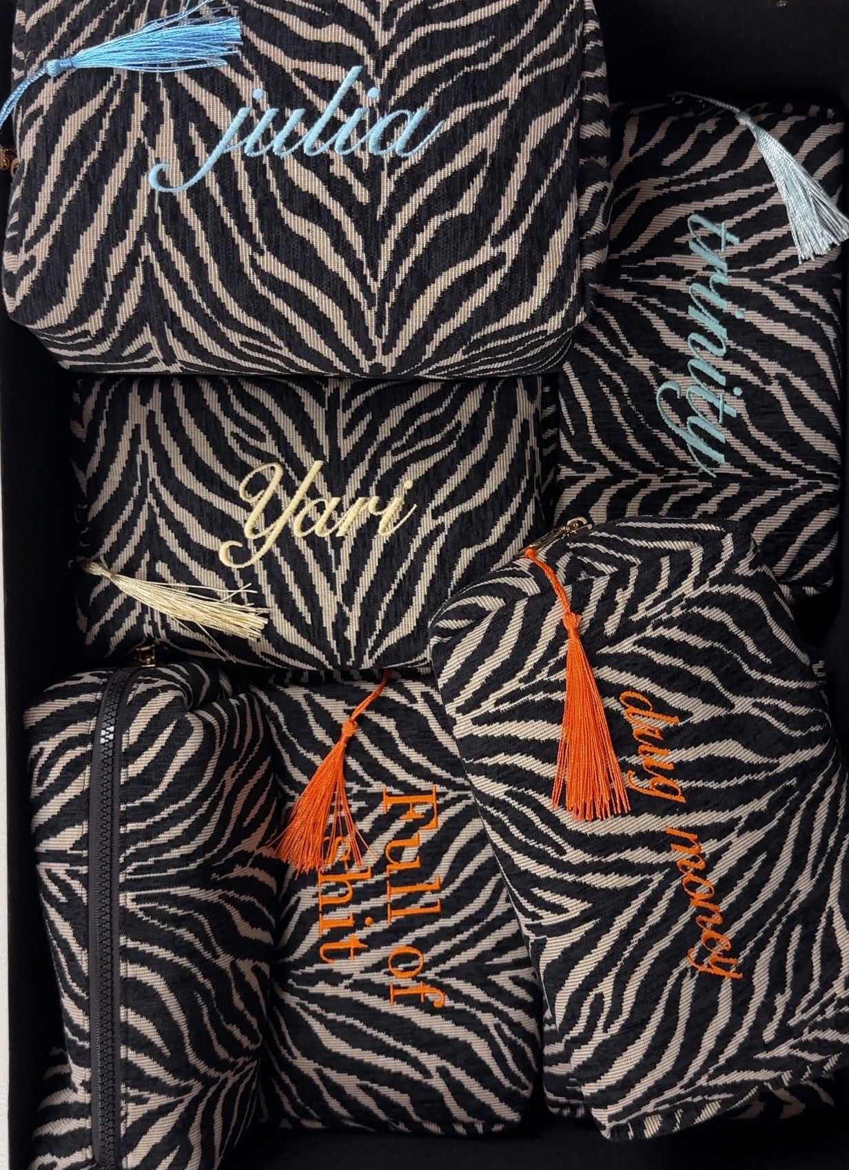 Embroidered Zebra Print Cosmetic Bag: Personalized Makeup Bag