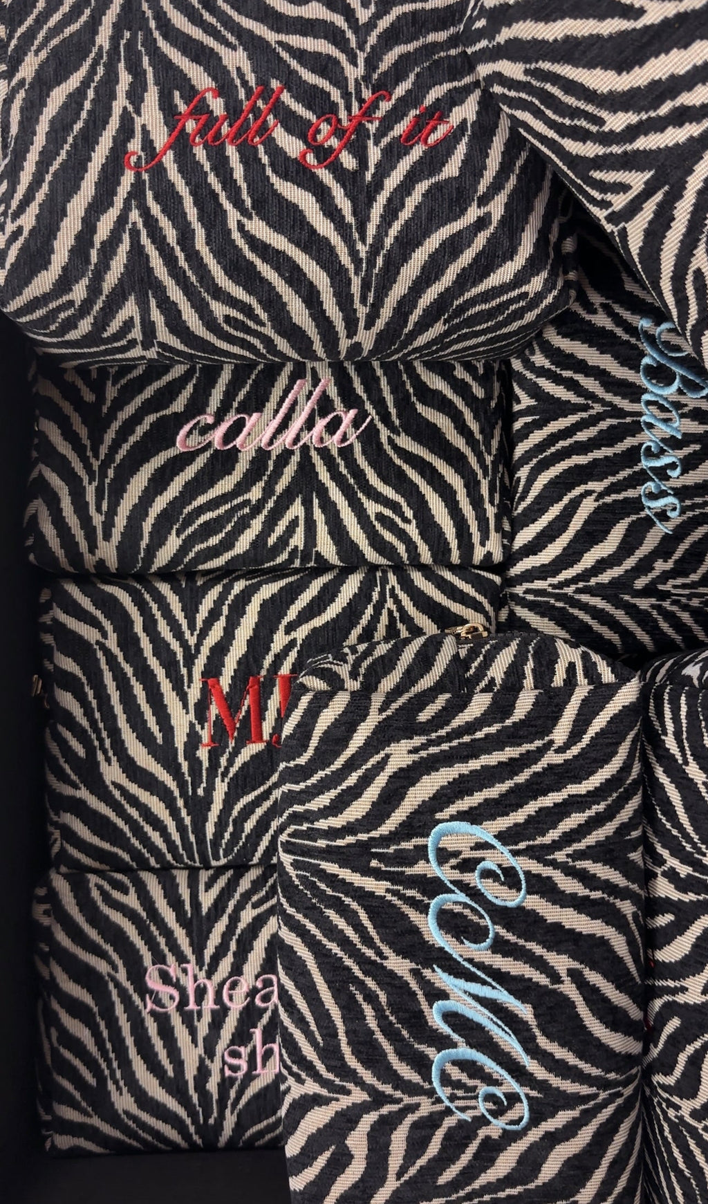 Embroidered Zebra Print Cosmetic Bag: Personalized Makeup Bag