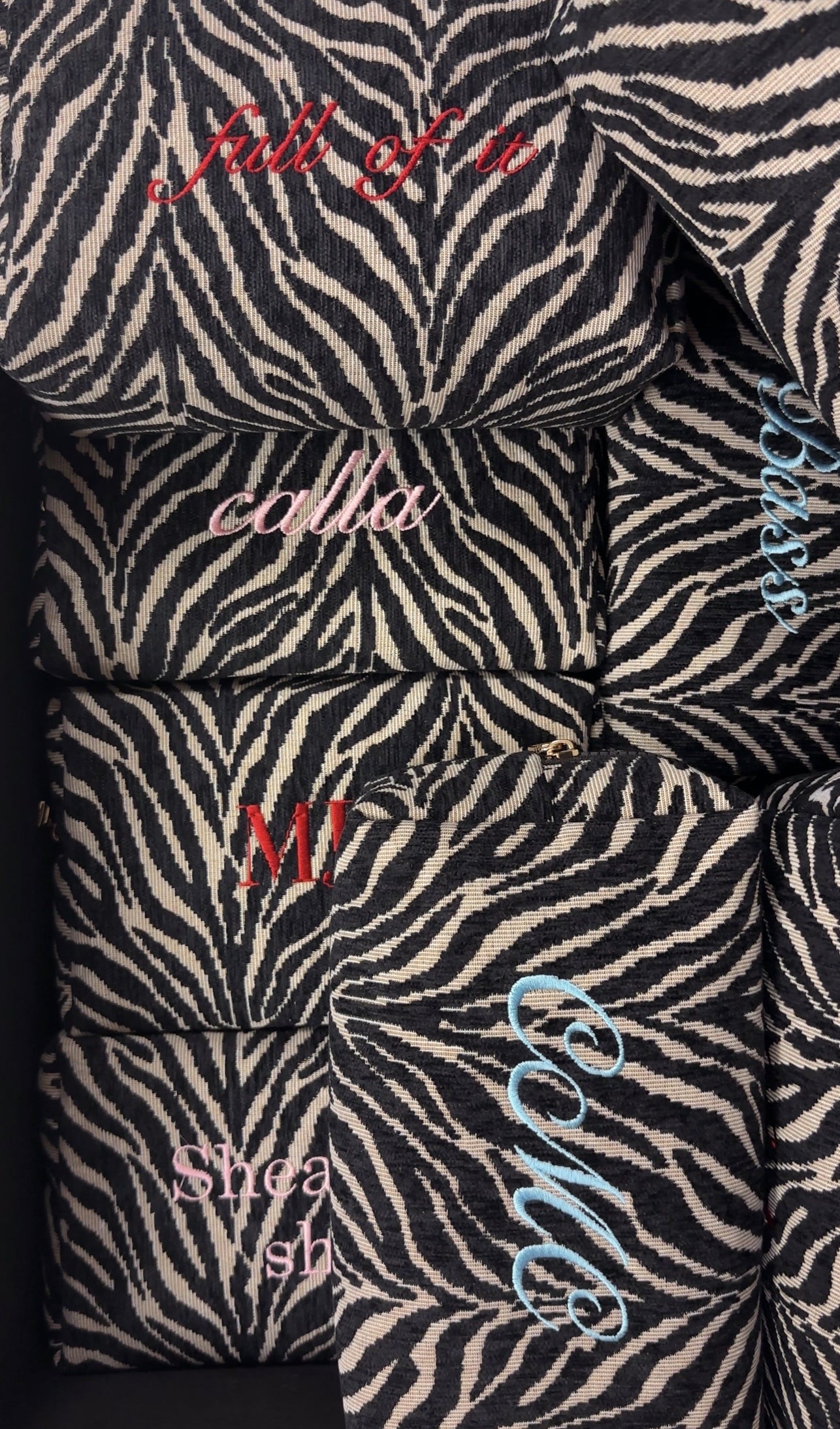 Embroidered Zebra Print Cosmetic Bag: Personalized Makeup Bag