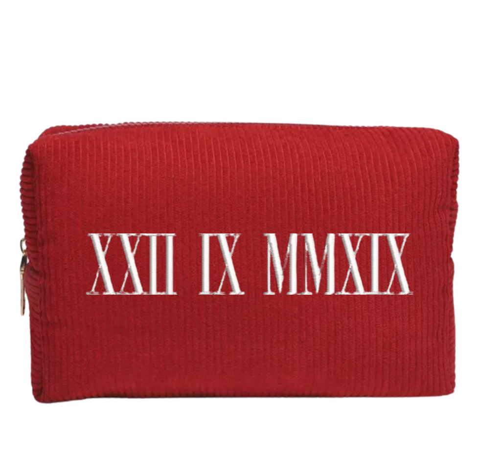 Embroidered Corduroy Cosmetic Bag: Personalized Makeup Bag