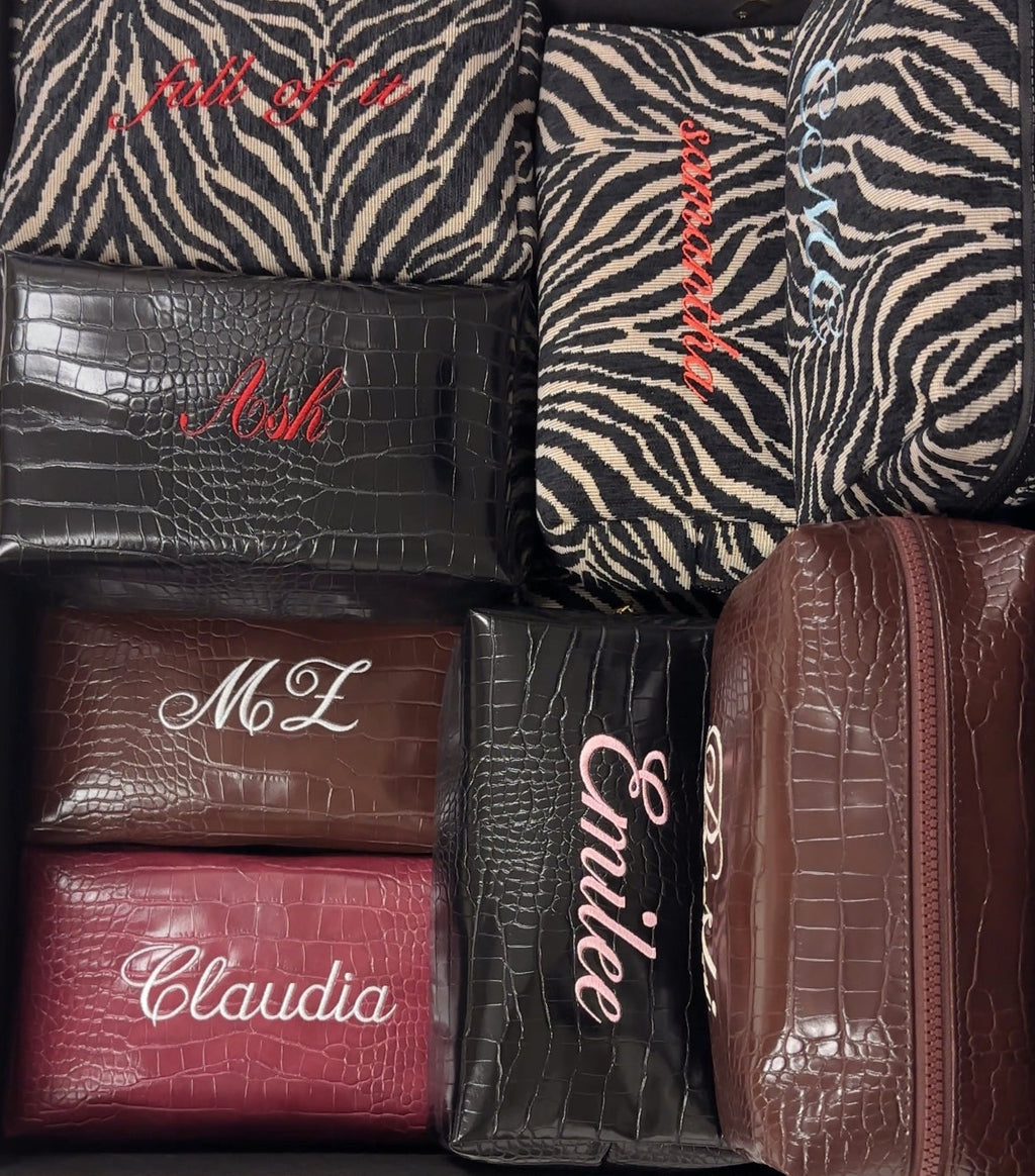 Croc Vegan Leather Embroidered Makeup Bag: Personalized Cosmetic Bag