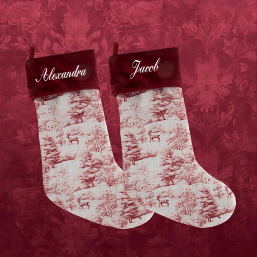 Red Toile Christmas Stockings, French Toile Christmas Stockings, Christmas Stockings
