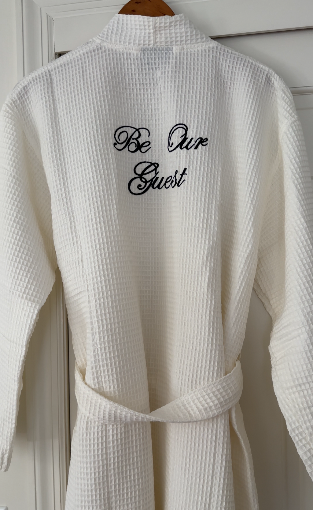 Be Our Guest Personalized Cream Waffle Embroidered 100% Cotton Unisex Bath Robe | Custom Waffle Robe