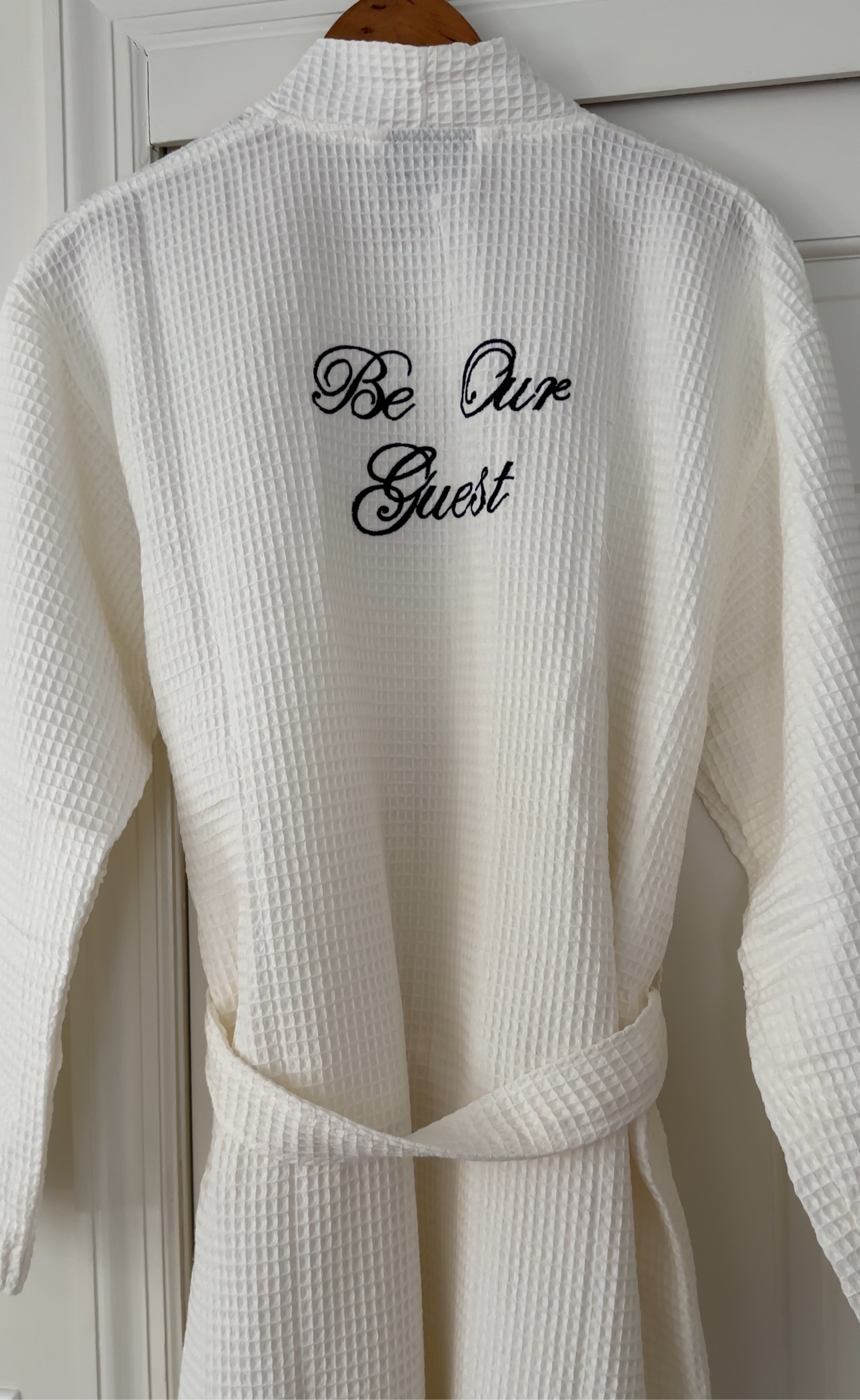 Be Our Guest Personalized Cream Waffle Embroidered 100% Cotton Unisex Bath Robe | Custom Waffle Robe