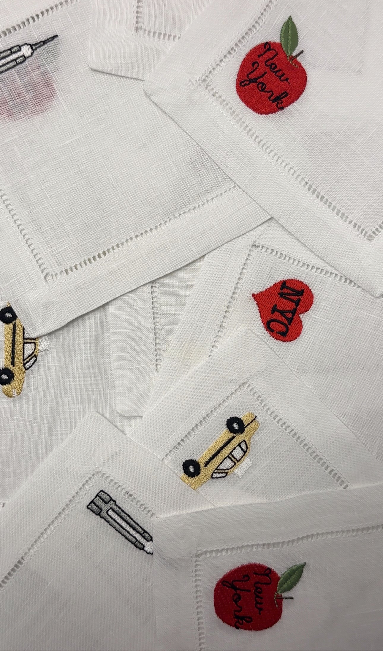 Set of Four New York City Embroidered Cocktail Napkin I Cocktail napkins I Embroidered Cocktail Napkins | NYC Themed Embroidery