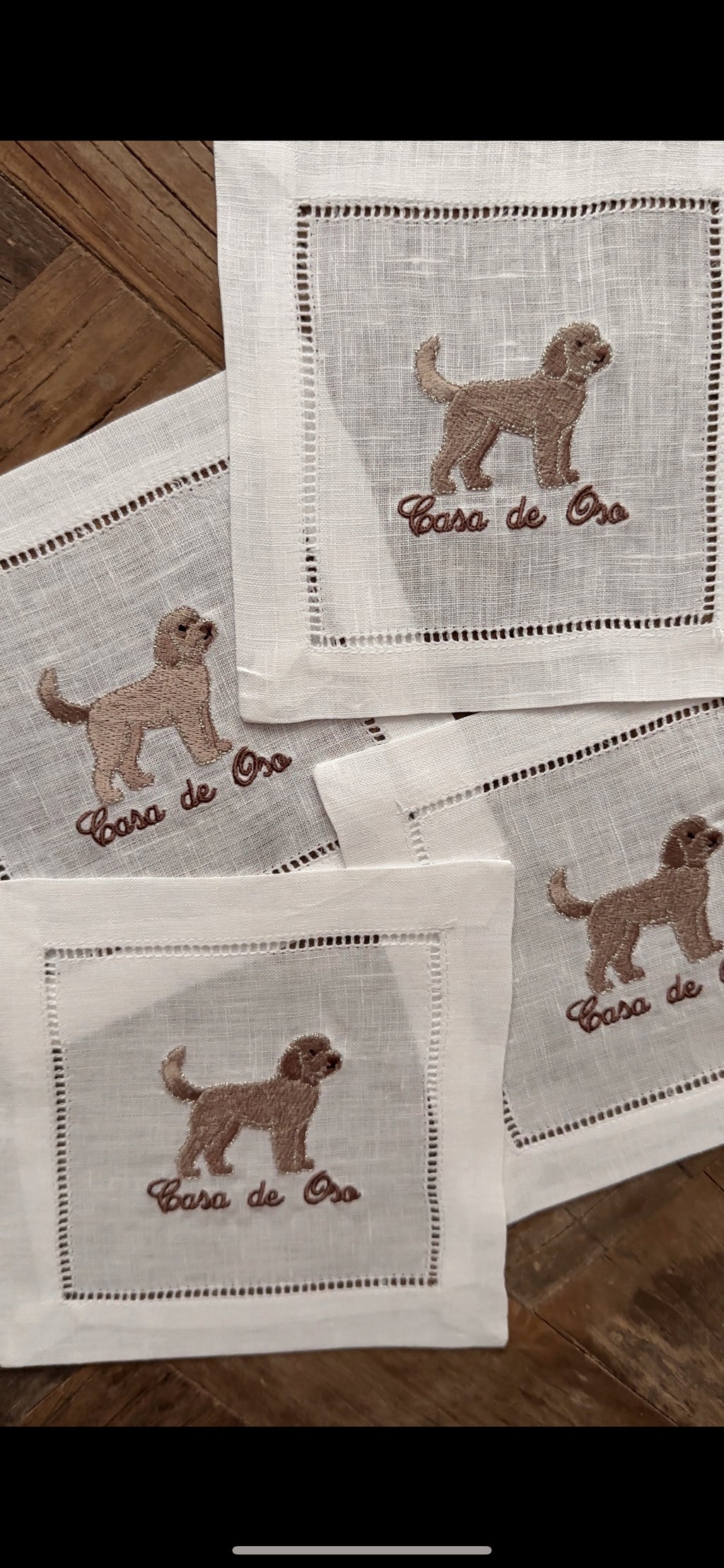Golden Doodle Embroidered Linen Cocktail Napkins | Animal Embroidered Linen Cocktail Napkins | Mini Golden Doodle | Dog Mom Gifts