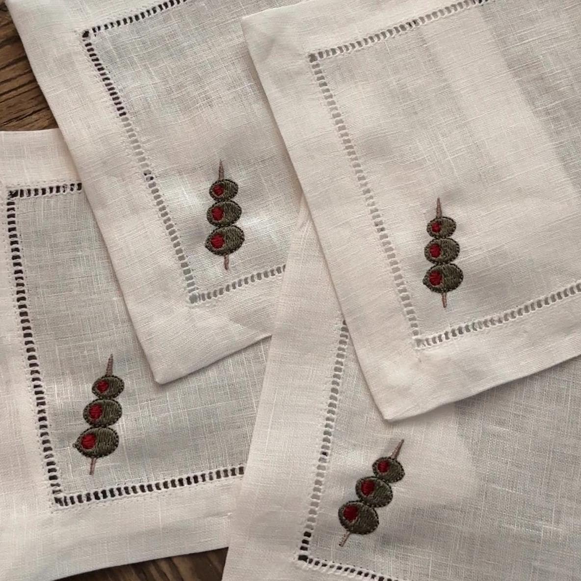 Set of Olives Embroidered Cocktail Napkins I Cocktail napkins I Embroidered Cocktail Napkins | Dirty Martini | Extra Dirty Martini