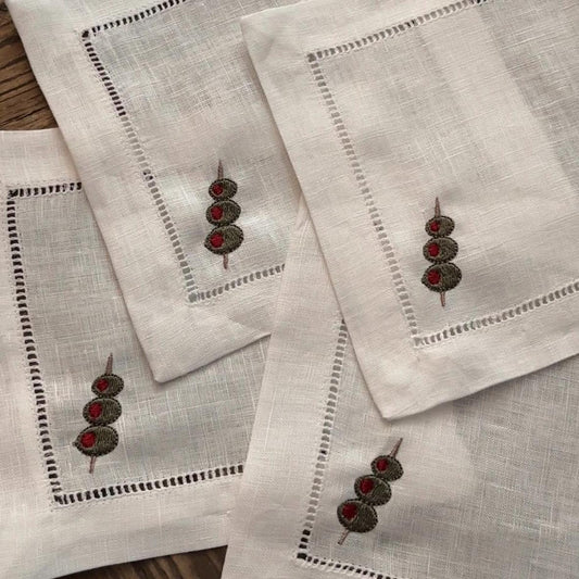 Set of Olives Embroidered Cocktail Napkins I Cocktail napkins I Embroidered Cocktail Napkins | Dirty Martini | Extra Dirty Martini