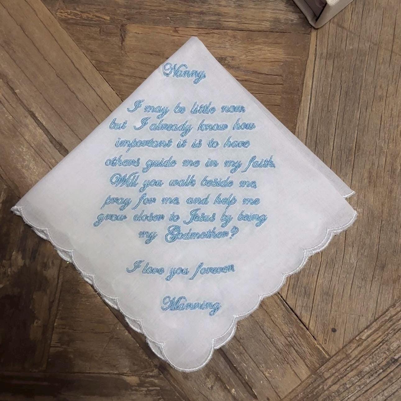 Customized Cotton Scalloped Handkerchief I Embroidered Handkerchief I Wedding Handkerchiefs