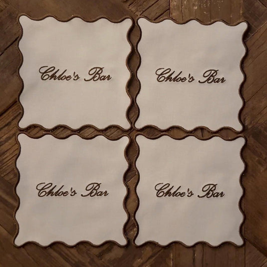 Set of Curvy Border Embroidered Custom Bar Cocktail Napkins I Cocktail Napkins I Embroidered Custom Cocktail Napkins | Ally’s Bar