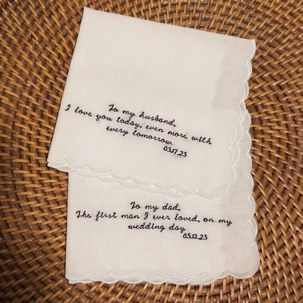Customized Cotton Scalloped Handkerchief I Embroidered Handkerchief I Wedding Handkerchiefs