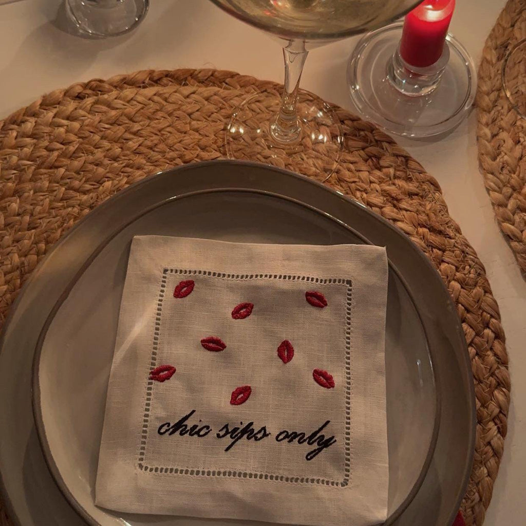 Set of Chic Sips Only Embroidered Cocktail napkins I Cocktail napkins I Embroidered Cocktail Napkins