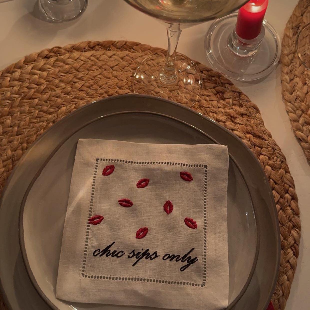 Set of Chic Sips Only Embroidered Cocktail napkins I Cocktail napkins I Embroidered Cocktail Napkins