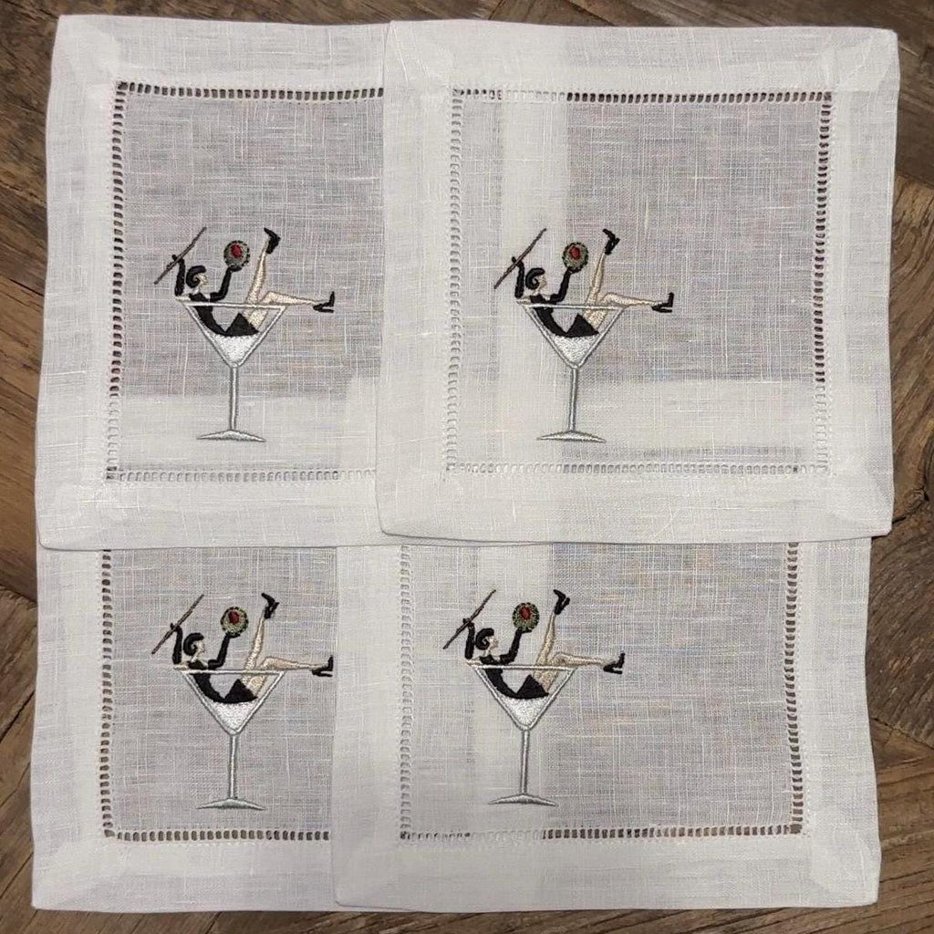Set of Martini Lover Embroidered Cocktail Napkins I Cocktail Napkins I Embroidered Cocktail Napkins | Dirty Martini