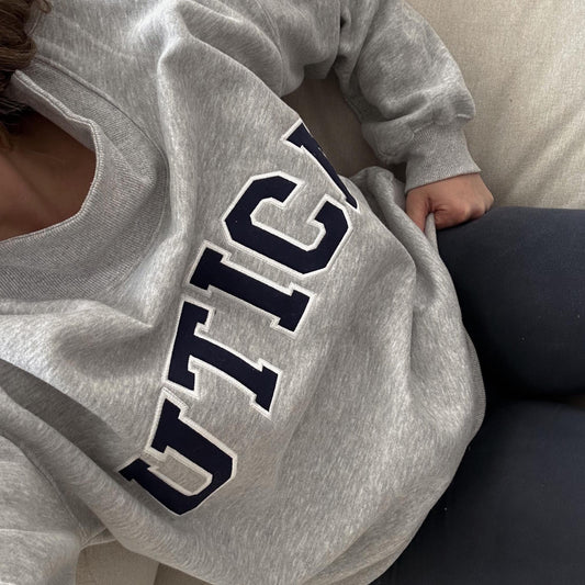 Varsity Font Embroidered Personalized Applique Mockneck Crewneck I Oversized Mockneck Crewneck