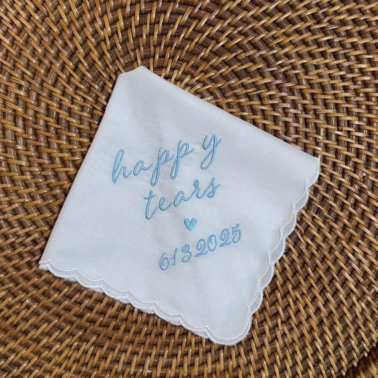 Customized Cotton Scalloped Handkerchief I Embroidered Handkerchief I Wedding Handkerchiefs