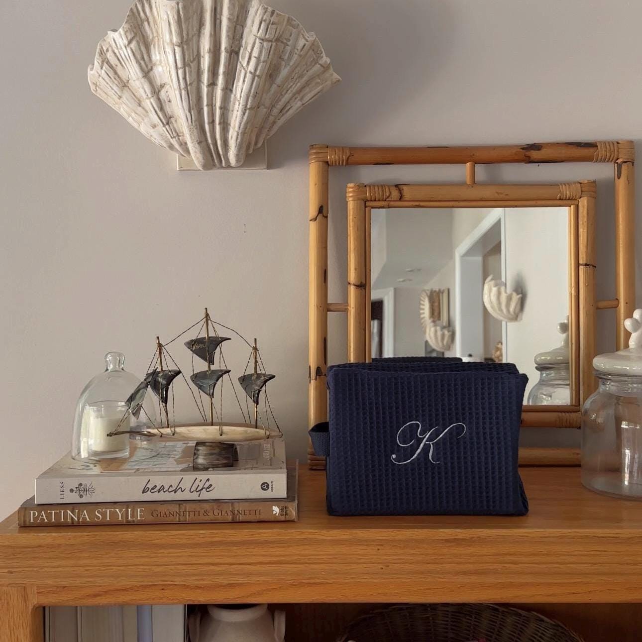 Big Letter Embroidered Navy Waffle Cosmetic Makeup Bag I Embroidered Makeup Bag I Custom Embroidery I Custom Makeup Bag