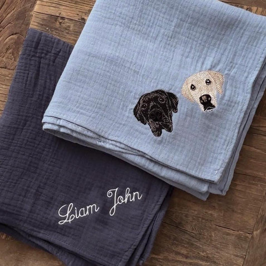 Personalized Baby Blanket with Custom Dog Embroidery or Baby Name