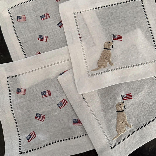Set of Four American Flag Themed Embroidered Cocktail Napkin I Cocktail napkins I Embroidered Cocktail Napkins | Nantucket Summer