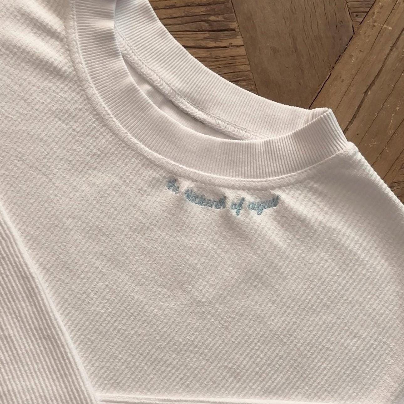 Personalized Wedding Date Neckline Embroidered White Crewneck I Oversized Crewneck | Bride | Wedding Date Embroidered Crewneck for Brides