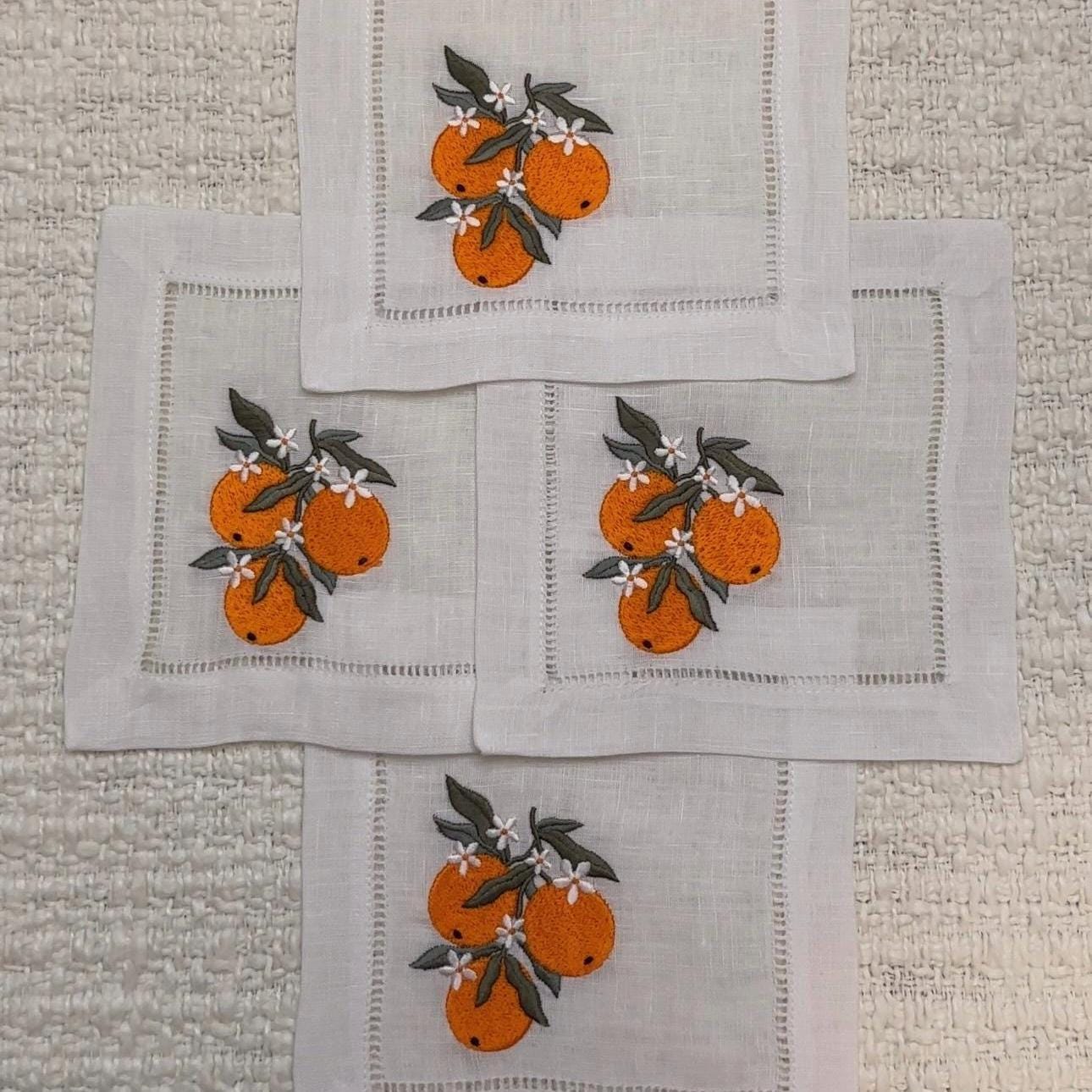 Set of Tangerine Cocktail Napkins I Cocktail napkins I Embroidered Cocktail Napkins I Fruit Cocktail Napkins | Oranges