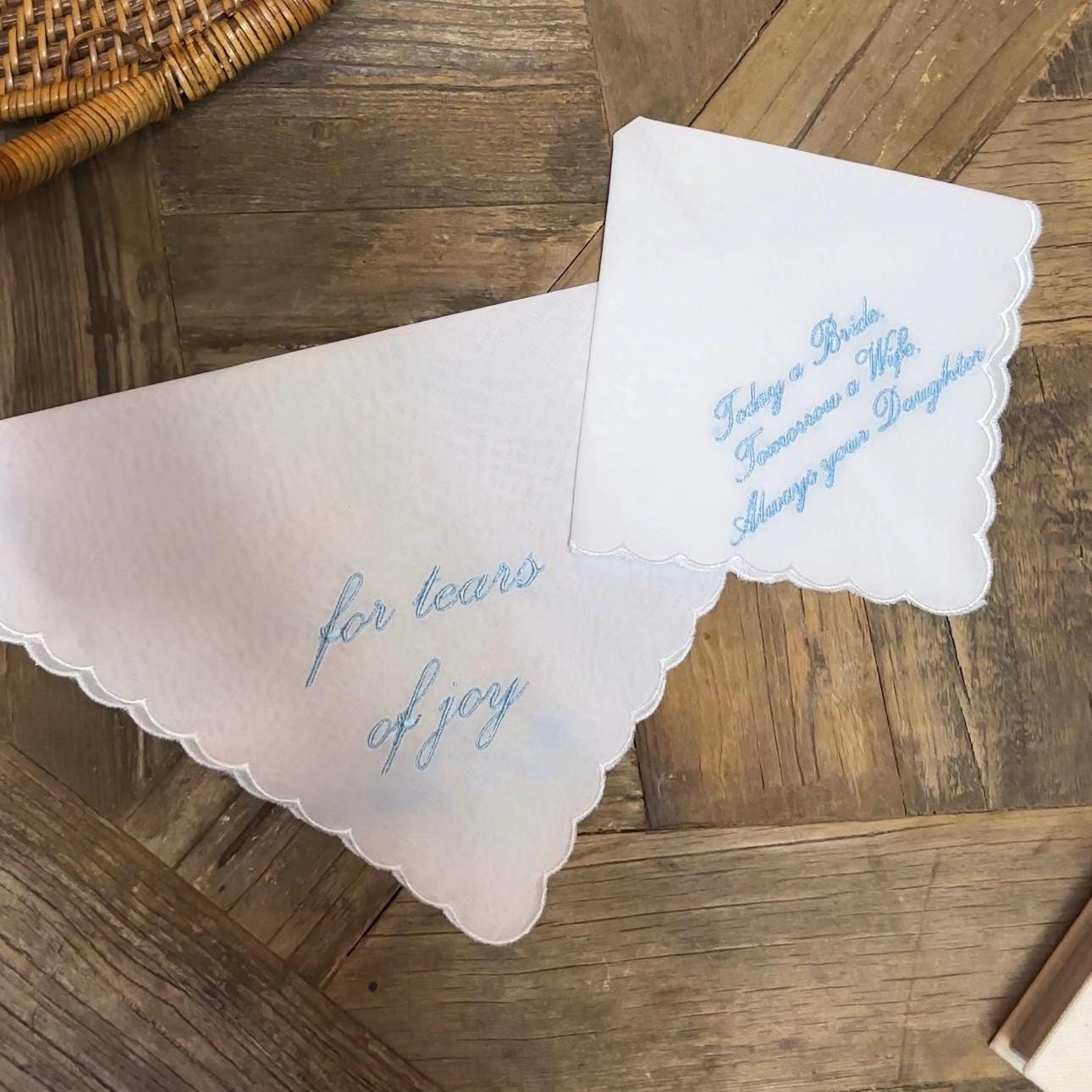 Customized Cotton Scalloped Handkerchief I Embroidered Handkerchief I Wedding Handkerchiefs