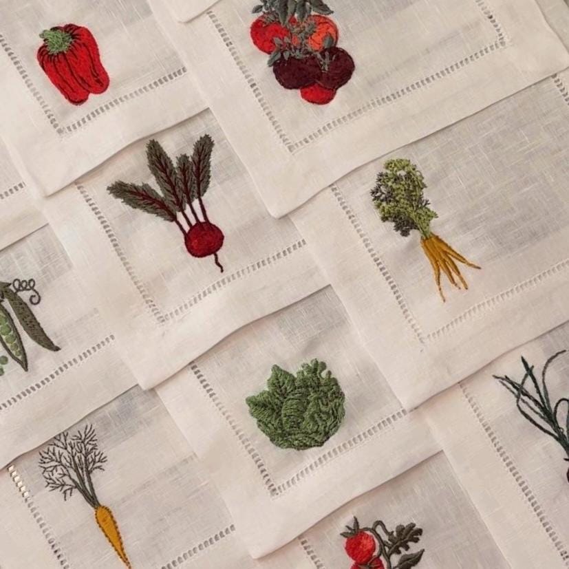 Set of Veggie Cocktail Napkins I Cocktail napkins I Embroidered Cocktail Napkins I Red Pepper I Beet I Tomato I Cabbage | Onion | Carrot