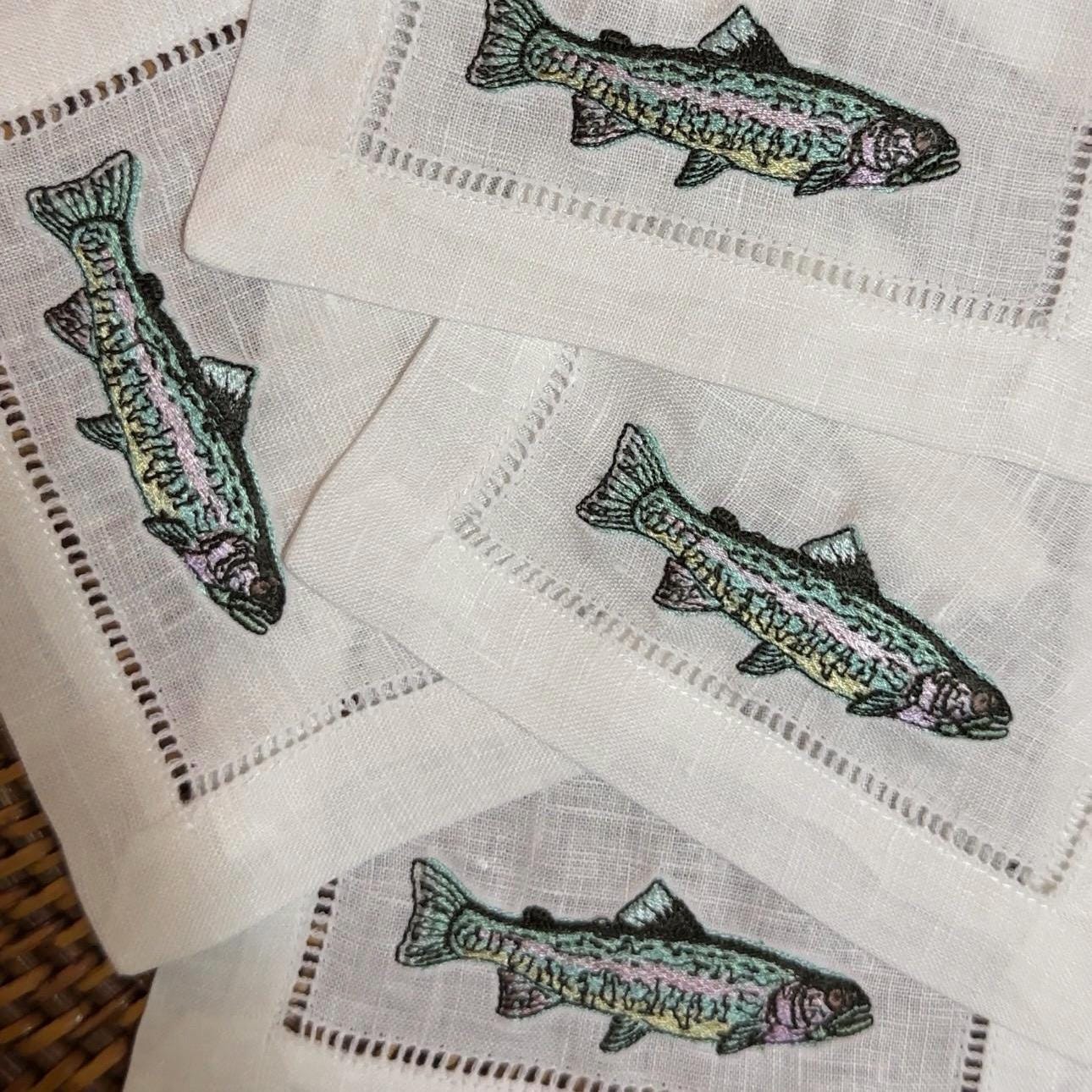 Set of Fish Embroidered Cocktail napkins I Cocktail napkins I Embroidered Cocktail Napkins