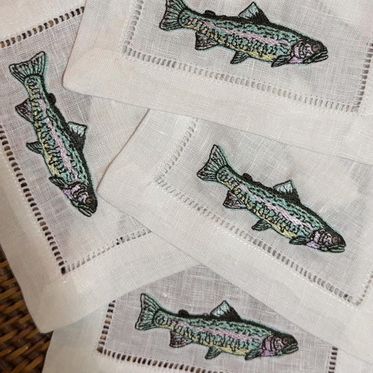 Set of Fish Embroidered Cocktail napkins I Cocktail napkins I Embroidered Cocktail Napkins