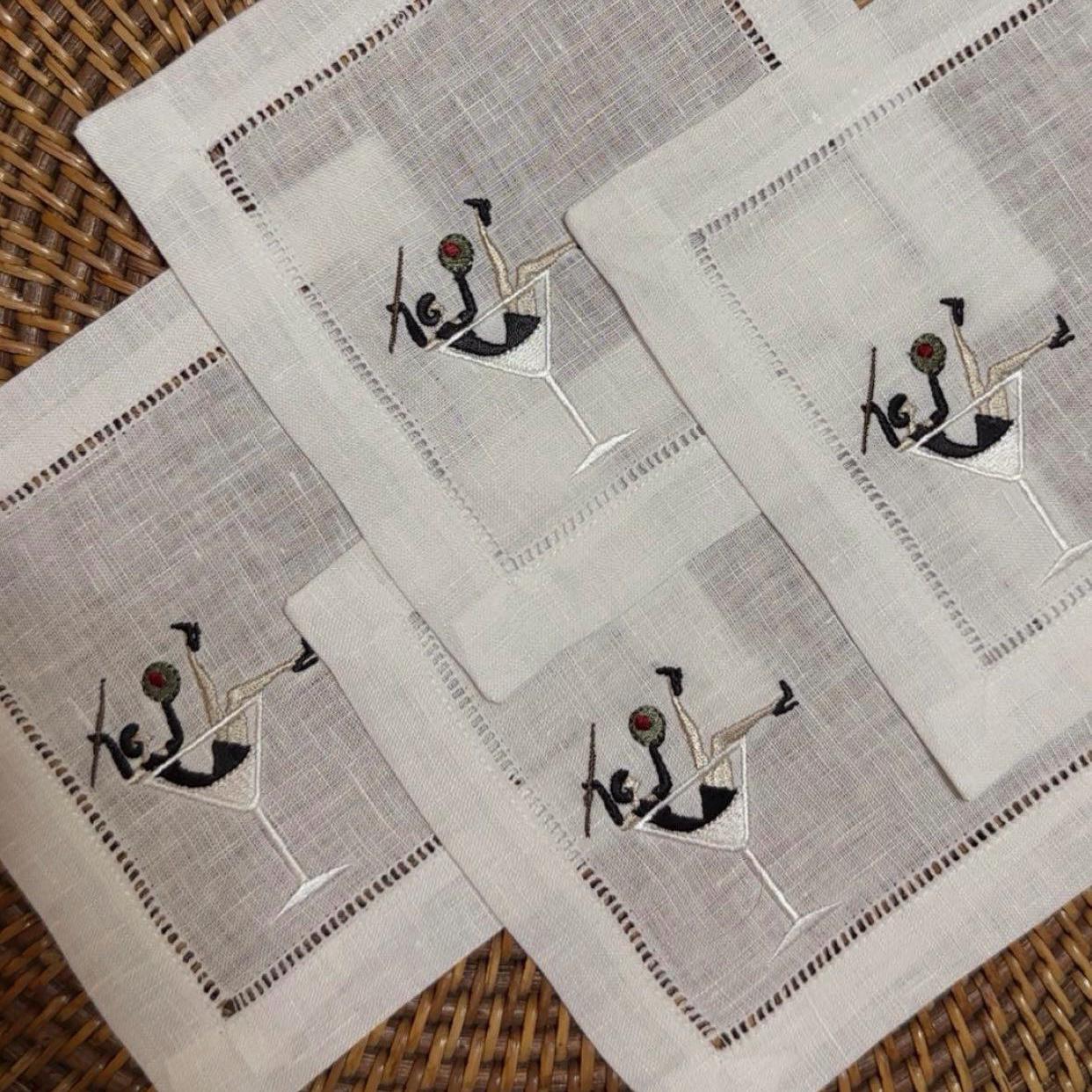 Set of Martini Lover Embroidered Cocktail Napkins I Cocktail Napkins I Embroidered Cocktail Napkins | Dirty Martini