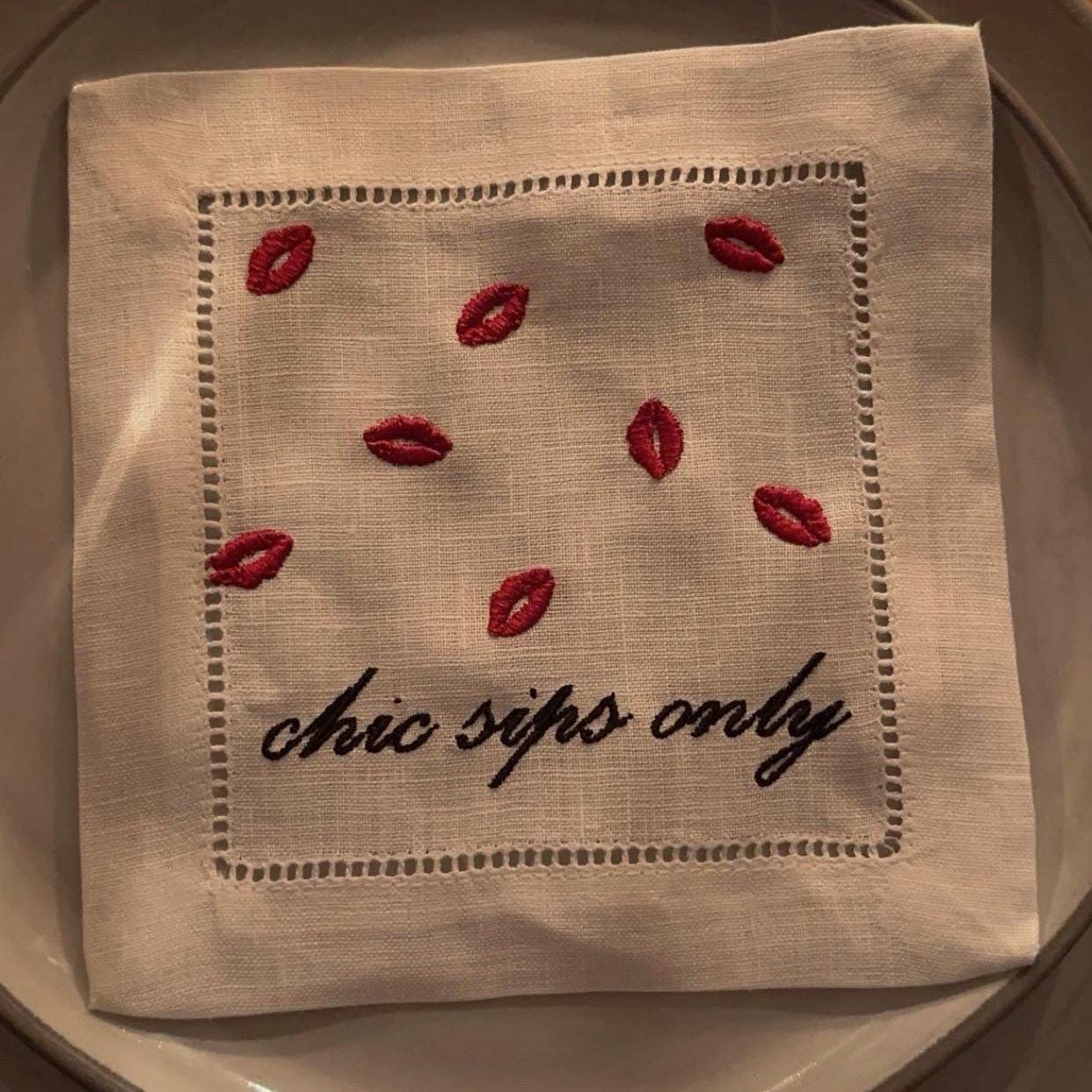 Set of Chic Sips Only Embroidered Cocktail napkins I Cocktail napkins I Embroidered Cocktail Napkins