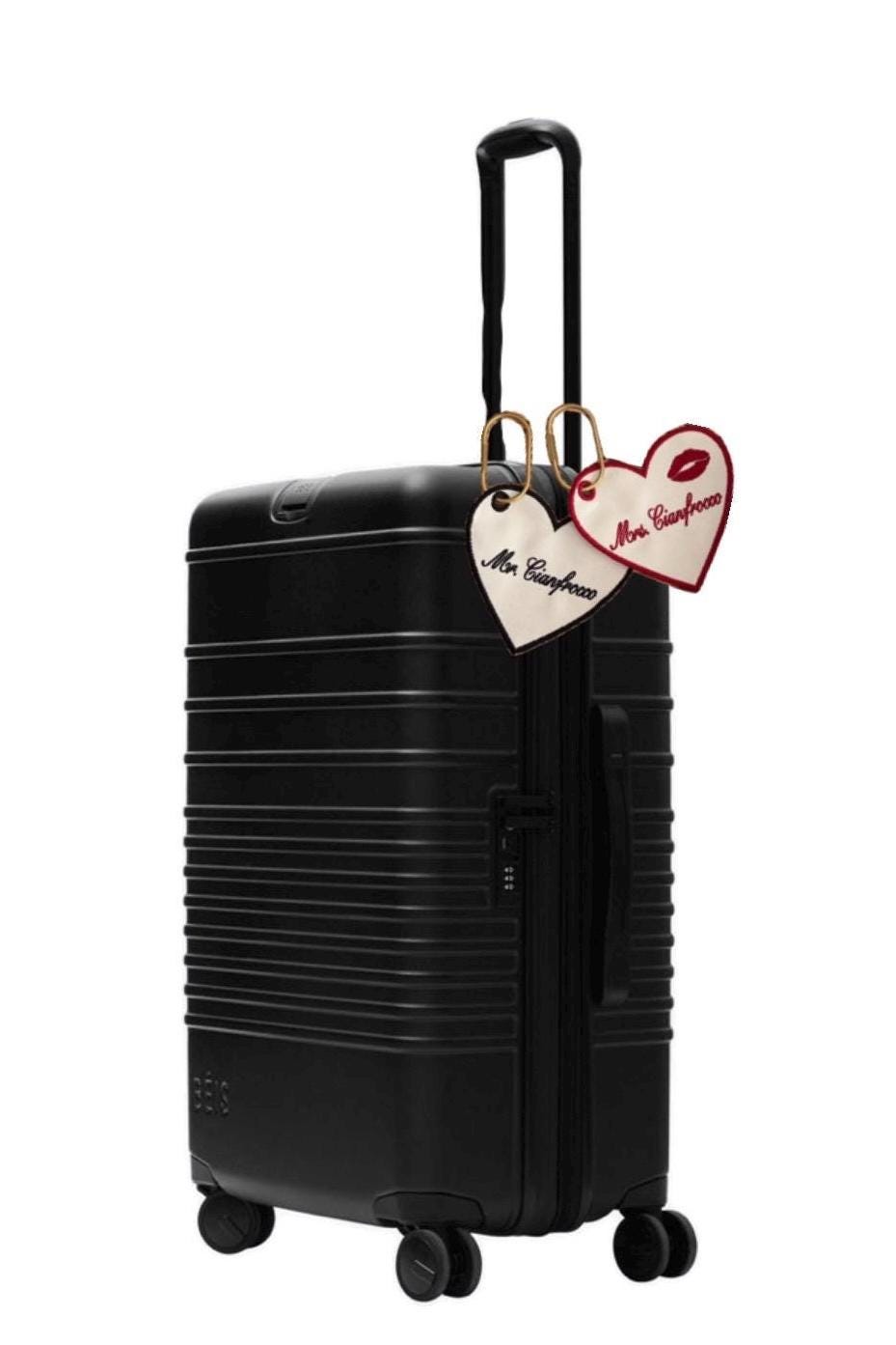 His and Hers Custom Embroidered Heart Luggage Tag or Keychain with Last Name – Personalized Wedding Gift for Newlyweds & Honeymoon Travel